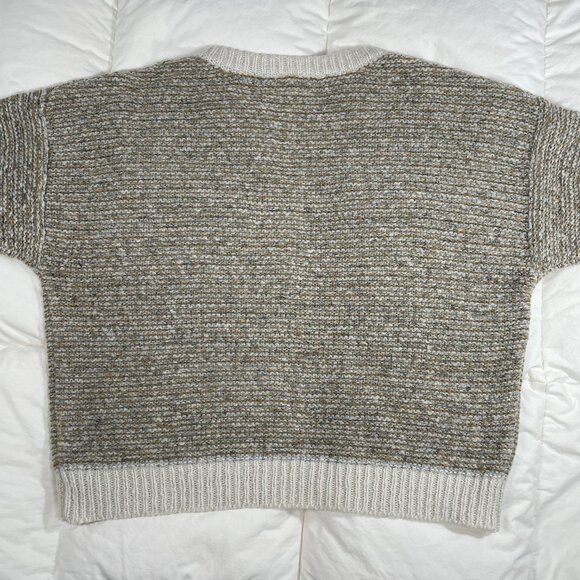 Blu Pepper Marled Knit Long Sleeve Taupe Pullover Sweater Split Neckline Size M - Picture 8 of 13
